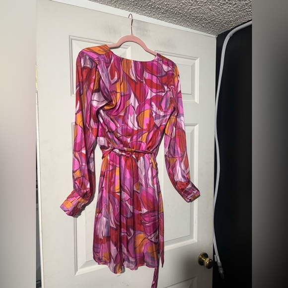 Adeline Rae haven belted surplice mini dress in ultra pink floral - Picture 5 of 5